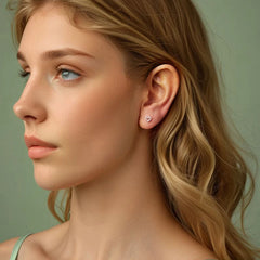Boucles d'Oreilles Puces Traversantes Cœur et Boule en Argent 925
