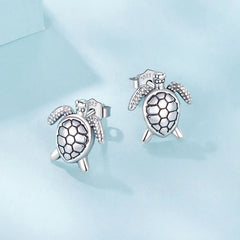 Boucles d'Oreilles Puces Tortue de Mer en Argent 925