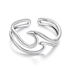 Bague Double Rang Vague Océan en Argent 925