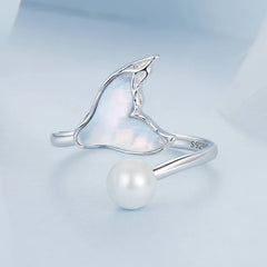 Bague Queue de Poisson et Perle Coquillage en Argent 925