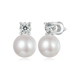 Boucles d'Oreilles Puces Perle Naturelle et Moissanite 0,5ct en Argent 925 avec Certificats