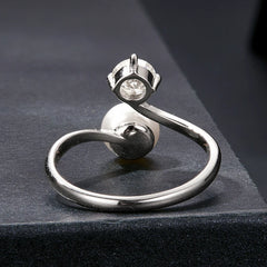 Bague Ajustable Perle et Moissanite en Argent 925 avec Certificat