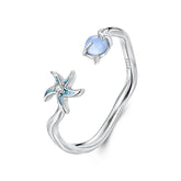 Bague Ajustable Étoile de Mer Bleue en Argent 925