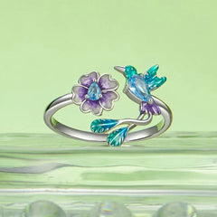 Bague Ajustable Oiseau et Fleur en Argent 925