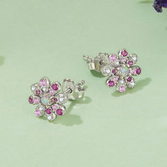 Boucles d'Oreilles Puces Marguerite Rose en Argent 925