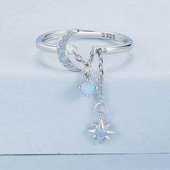 Bague Chaîne Étoile et Lune en Argent 925