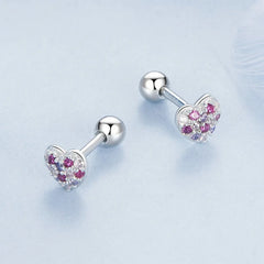 Boucles d'Oreilles Puces Cœur Coloré en Argent 925