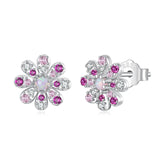 Boucles d'Oreilles Puces Marguerite Rose en Argent 925