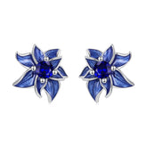 Boucles d'Oreilles Puces Lotus Bleu en Argent 925