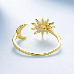 Bague Ajustable Soleil et Lune Opale en Argent 925