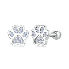Boucles d'Oreilles Puces Traversantes Patte d'Animal en Argent 925