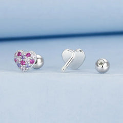 Boucles d'Oreilles Puces Cœur Coloré en Argent 925