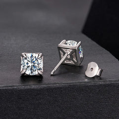 Boucles d'Oreilles Puces Moissanite Taille Carrée 1ct en Argent 925
