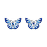 Boucles d'Oreilles Puces Papillon Bleu en Argent 925