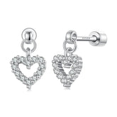 Boucles d'Oreilles Puces Traversantes Cœur en Argent 925