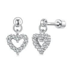 Boucles d'Oreilles Puces Traversantes Cœur en Argent 925