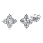 Boucles d'Oreilles Puces Trèfle Moissanite en Argent 925 avec Certificat