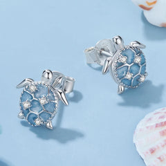 Boucles d'Oreilles Puces Tortue de Mer en Argent 925