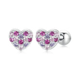 Boucles d'Oreilles Puces Cœur Coloré en Argent 925