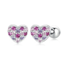 Boucles d'Oreilles Puces Cœur Coloré en Argent 925