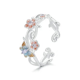 Bague Papillon et Fleur de Cerisier en Argent 925