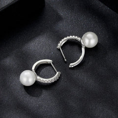 Créoles Perle et Moissanite en Argent 925 avec Certificat