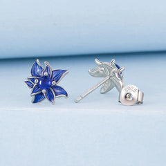 Boucles d'Oreilles Puces Lotus Bleu en Argent 925