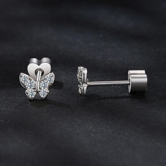 Boucles d'Oreilles Puces Papillon Moissanite en Argent 925 avec Certificat