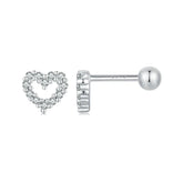 Boucles d'Oreilles Puces Traversantes Cœur et Boule en Argent 925