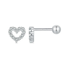 Boucles d'Oreilles Puces Traversantes Cœur et Boule en Argent 925