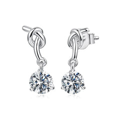 Boucles d'Oreilles Puces Nœud Moissanite en Argent 925 avec Certificats