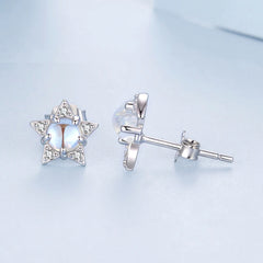 Boucles d'Oreilles Puces Étoile et Lune Irisées en Argent 925