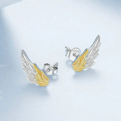 Boucles d'Oreilles Puces Ailes Or et Argent en Argent 925