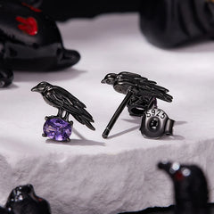 Boucles d'Oreilles Puces Corbeau en Argent 925