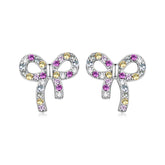 Boucles d'Oreilles Puces Nœud Coloré en Argent 925