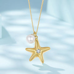 Collier Pendentif Étoile de Mer et Perle en Argent 925