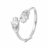 Bague Ajustable Main de Fatma Protectrice en Argent 925