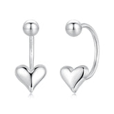Boucles d'Oreilles Puces Cœur Portées à l'Envers en Argent 925