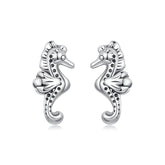 Boucles d'Oreilles Puces Hippocampe en Argent 925