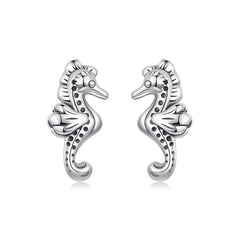 Boucles d'Oreilles Puces Hippocampe en Argent 925