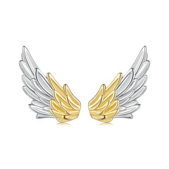 Boucles d'Oreilles Puces Ailes Or et Argent en Argent 925