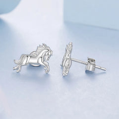 Boucles d'Oreilles Puces Cheval au Galop en Argent 925