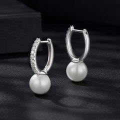 Créoles Perle et Moissanite en Argent 925 avec Certificat