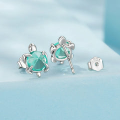 Boucles d'Oreilles Puces Tortue de Mer en Argent 925