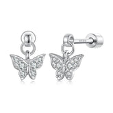 Boucles d'Oreilles Puces Traversantes Papillon en Argent 925