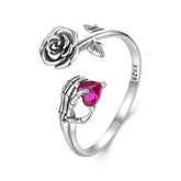 Bague Main Squelette et Rose en Argent 925