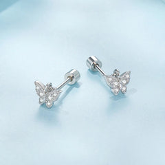 Boucles d'Oreilles Puces Traversantes Papillon en Argent 925