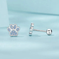 Boucles d'Oreilles Puces Traversantes Patte d'Animal en Argent 925