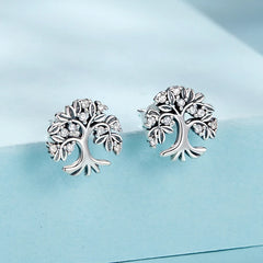 Boucles d'Oreilles Puces Arbre de Vie en Argent 925