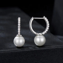 Créoles Perle et Moissanite en Argent 925 avec Certificat